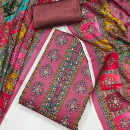 HERE&NOW Floral Printed Beads and Stones Unstitched Dress Material-image-90