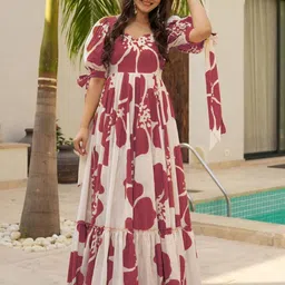 BlueRang Women Puff Sleeve Ruffled Fit & Flare Maxi Dress-picture-27