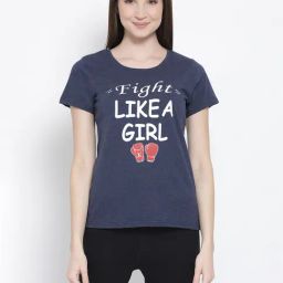 Clovia Blue Printed T-Shirt-image-77