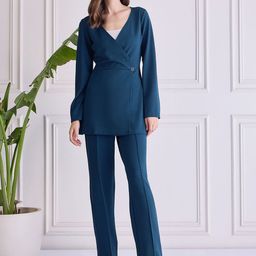 WESTHOOD V Neck Top With Trousers Co-Ords Set-image-43