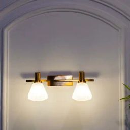 Kapoor Lamp Shades Brass & Glass Ainsley 2 Light Wall Lamp-image-29
