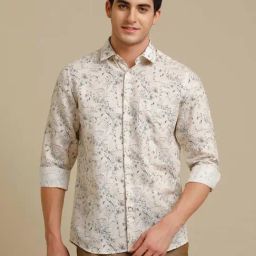 Linen Club Grey Contemporary Fit Printed Linen Shirt-image-82