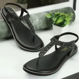 Carlton London Women's Black T-Strap Sandals-picture-24