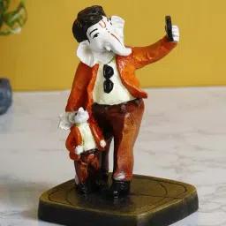 eCraftIndia Lord Ganesha Taking Selfie with Mushak Colorful Handcrafted Decorative Figurine-image-13