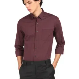 Arrow Wine Cotton Regular Fit Self Pattern Shirt-image-14