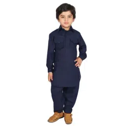 SG Yuvraj Kids Navy Solid Kurta with Pyjama-image-13