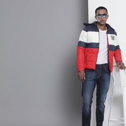 The Indian Garage Co Men Red & White Colourblocked Padded Jacket with Detachable Hood-picture-29