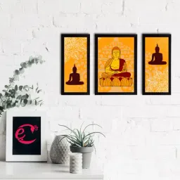eCraftIndia Set of 3 Meditating Lord Buddha Satin Matt Textured UV Art Painting-image-95