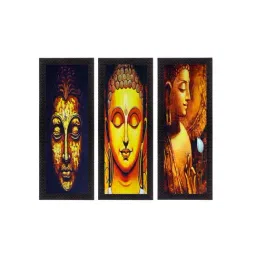 eCraftIndia Set Of 3 Lord Buddha Satin Matt Texture UV Art Painting-image-93
