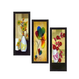 eCraftIndia Set Of 3 Botanical Floral Pots Satin Matt Texture UV Art Painting-image-68