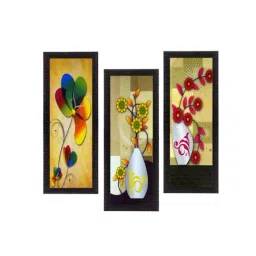 eCraftIndia Set Of 3 Botanical Floral Pots Satin Matt Texture UV Art Painting-image-77