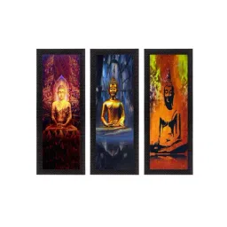 eCraftIndia Set Of 3 Meditating Buddha Satin Matt Texture UV Art Painting-image-47