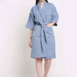 Creeva Luxury Blue Cotton 400 GSM Large Bathrobe-image-23