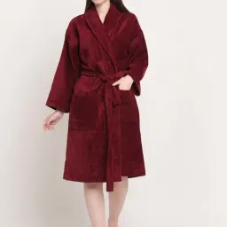 Creeva Luxury Maroon Cotton 400 GSM Large Bathrobe-image-24