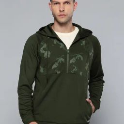 ALCIS Green Slim Fit Printed Hooded Sweatshirt-45