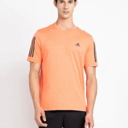 Adidas Orange Regular Fit Striped Sports T-Shirt-image-100