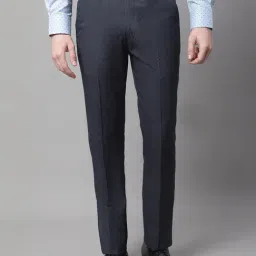 Cantabil Navy Regular Fit Printed Flat Front Trousers-image-25