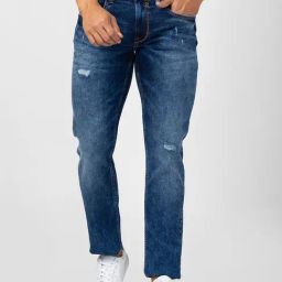 Spykar Dark Blue Cotton Regular Fit Distressed Jeans-picture-17
