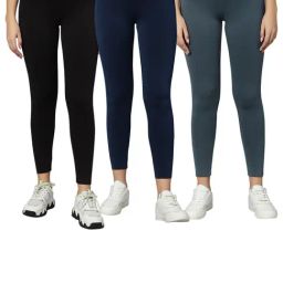 Omtex Black & Navy Mid Rise Sports Tights - Pack Of 3-image-25