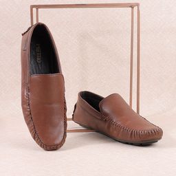 Metro Men Tan Leather Loafers-image-8