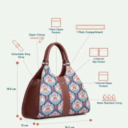 ZOUK Kovil Blue Printed Handbag image 4