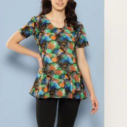 Aarika Orange Nylon Printed Short Sleeves Swimsuit With Cap-image-80
