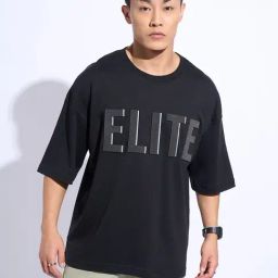 Street 808 By Pantaloons Jet Black Boxy Fit Logo Printed T-Shirt-34