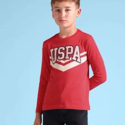 U.S. Polo Assn. Boys Red Cotton Printed Full Sleeves T-shirts-29