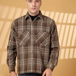 Chkokko Brown Relaxed Fit Checked Shackets-image-78