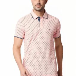 Basics Pink Muscle Fit Printed Polo T-Shirt-image-82