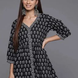 Libas Black Cotton Regular Fit Printed Kurtis-image-74