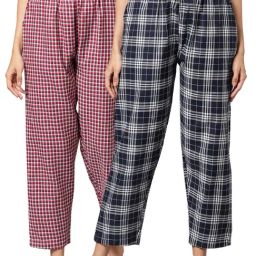 Kryptic Navy & Maroon Cotton Checks Lounge Pants (Pack Of 2)-image-113