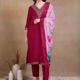 Moda Rapido Women Ethnic Motifs Embroidered Regular Thread Work Kurta with Trousers & With Dupatta-picture-0