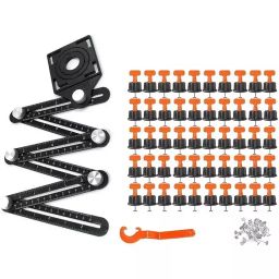 NIKTION 50 Pcs Tile Leveling System Kit and Measuring Ruler 22 cm Aluminium, Stainless Steel, Plastic For Home & Professional Use Orange, Black-41