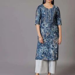 Libas Navy Blue Straight Fit Printed Kurtas-44