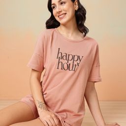 Mast & Harbour Pure Cotton Typography Printed T-shirt With Shorts-image-98