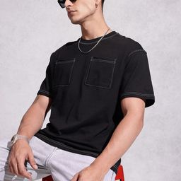 WROGN Drop-Shoulder Sleeves Pure Cotton Oversized T-shirt-image-60