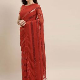 KALINI Red Striped Poly Georgette Saree-picture-2