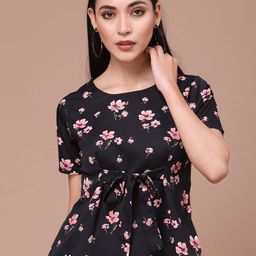 Oomph! Floral Print Crepe Cinched Waist Top-picture-21