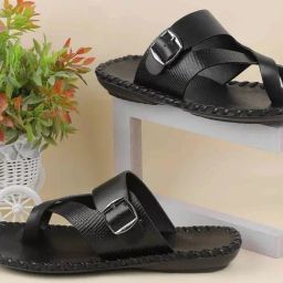 Metro Men's Black Cross Strap Sandals-image-79