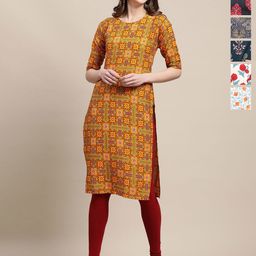 7Threads Selection Of 6 Geometric Printed Round Neck Straight Kurtas-image-26