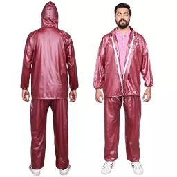 HACER PVC Hooded Type Zipper Closer Wood Maroon Wood Raincoat Set XXL, ALL-WOOD-07-N-24