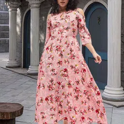 DressBerry Women Floral Print Keyhole NeckA-Line Maxi Dress-picture-34
