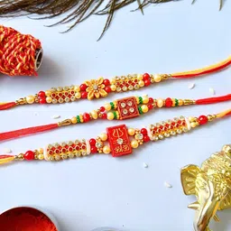Anouk Set Of 3 Beaded Thread Rakhis With Roli Chawal image 2