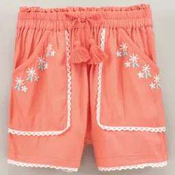 Babyoye Cotton Shorts Floral Embroidery - Coral-picture-18
