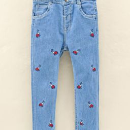 ToffyHouse Full Length Ice Washed Denim Jeans Ladybug Embroidery - Blue-image-63