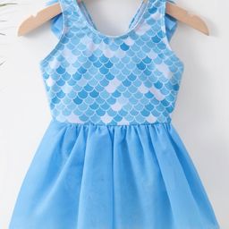 Kookie Kids Sleeveless Frock Swimsuit Fish Scale Print- Blue-image-21
