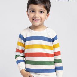 Babyoye 100% Cotton Knit Colour Blocked Full Sleeves Pullover Sweater - White Blue & Yellow-image-77