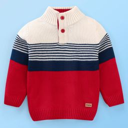 Babyhug 100% Acrylic Knit Full Sleeves Sweater With Stripe Design - Red-image-82