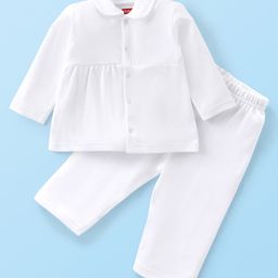 Babyhug Interlock Full Sleeves Night Suit With Solid Colour - White-picture-19